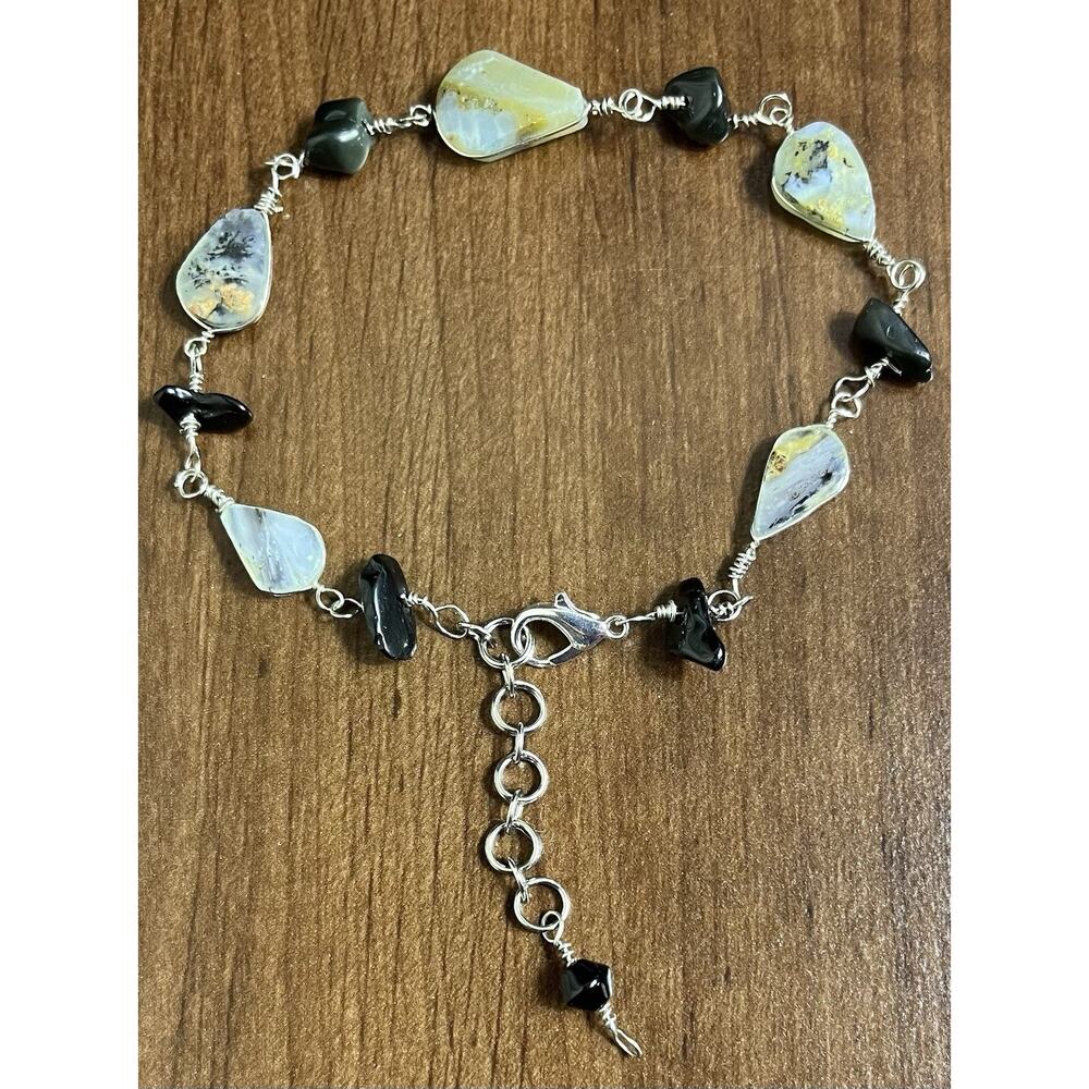 Handmade Peruvian Opal/Obsidian Stone Anklet with Extender – 10” Adjustable NEW